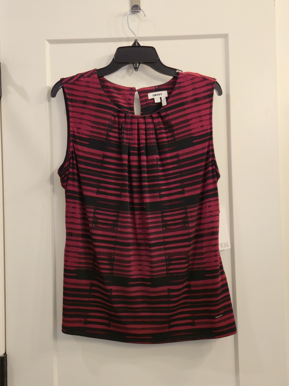 DKNY Women’s Magenta and Black Striped Sleeveless Top Lg